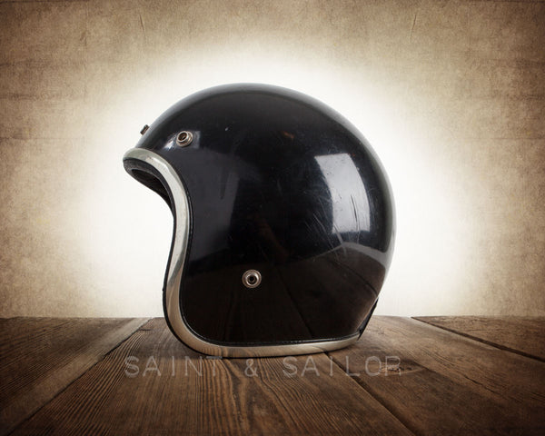 black motorcycle helmet withbsailor moon Vintage Black Motorcycle Helmet