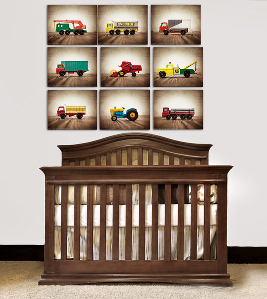 Vintage Matchbox Work Trucks, Set of Nine Stretched Canvas prints - Saint & Sailor Studios