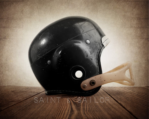 Vintage Black Football Helmet Side View - Saint & Sailor Studios