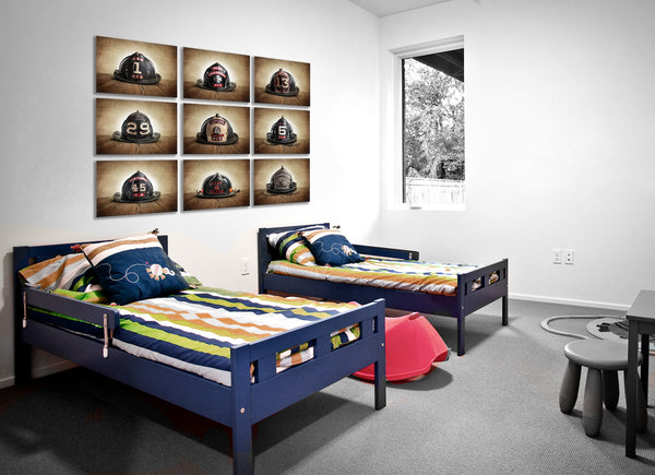 Nine Canvases Ready to Hang, Vintage Fireman Helmets - Saint & Sailor Studios