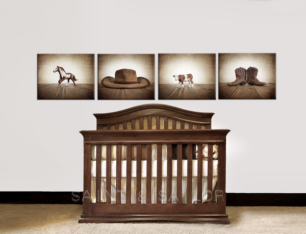 Vintage Cowboy Themed Print Brown and White Cow - Saint & Sailor Studios