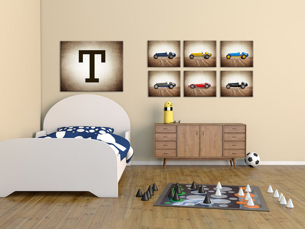 Navy Blue and Grey No.4 Vintage Race Car - Saint & Sailor Studios