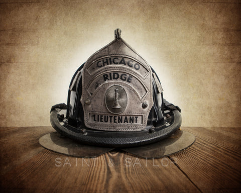 Vintage Fireman helmet Photo Art Print, Chicago Lt - Saint & Sailor Studios