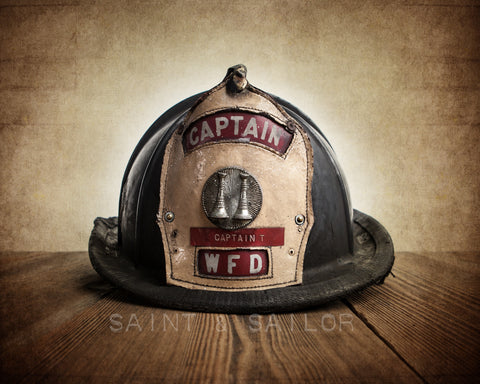 Vintage Fireman helmet Photo Art Print, Captain WFD - Saint & Sailor Studios