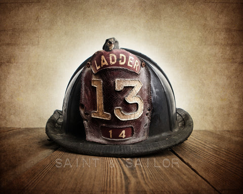 Vintage Fireman helmet Photo Art Print,Vintage Ladder 13 - Saint & Sailor Studios