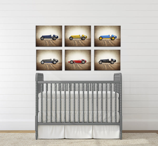 Blue and Yellow No.4 Vintage Race Car - Saint & Sailor Studios