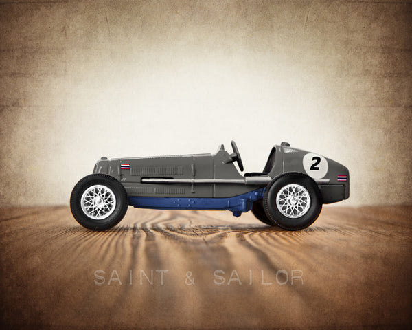 Grey With White Wheels No.2 Vintage Race Car - Saint & Sailor Studios