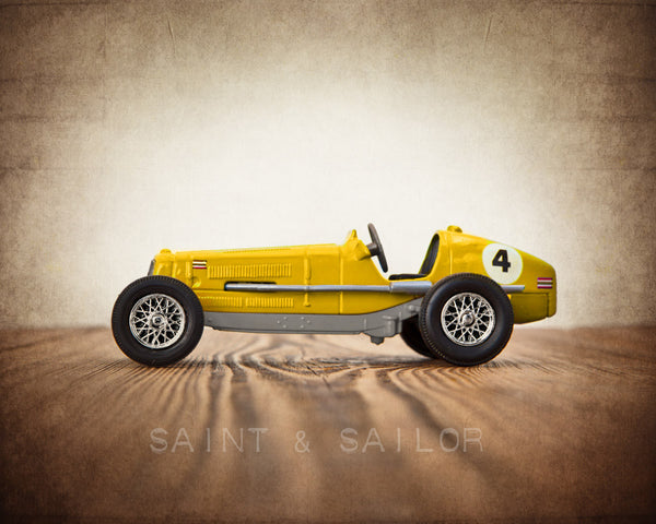 Yellow No.4 Vintage Race Car - Saint & Sailor Studios