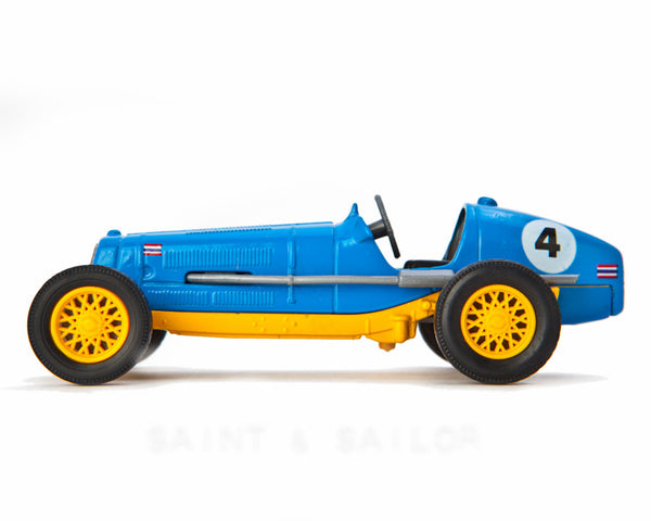 Blue and Yellow No.4 Vintage Race Car - Saint & Sailor Studios