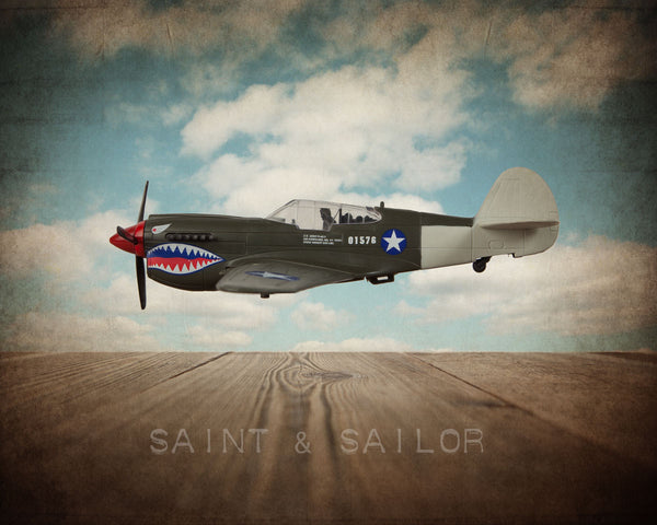Vintage WWII Airplane P40 Mustang - Saint & Sailor Studios