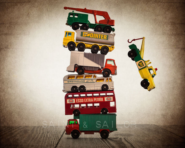 Vintage Stacked Matchbox Trucks Falling - Saint & Sailor Studios