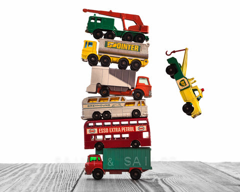 Vintage Stacked Matchbox Trucks Falling - Saint & Sailor Studios