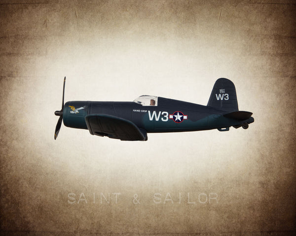 Vintage WWII Airplane Navy Blue Corsair - Saint & Sailor Studios