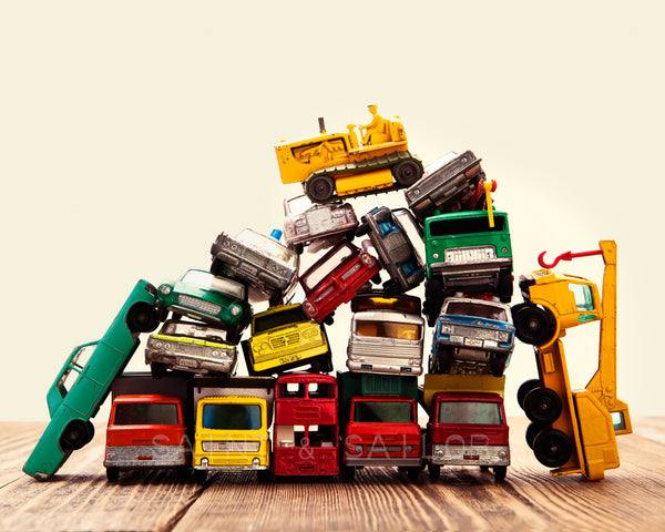 Vintage Matchbox Cars and Trucks Pile With Dozer - Saint & Sailor Studios