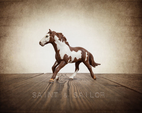 Vintage Cowboy Themed Print Brown and White Horse - Saint & Sailor Studios