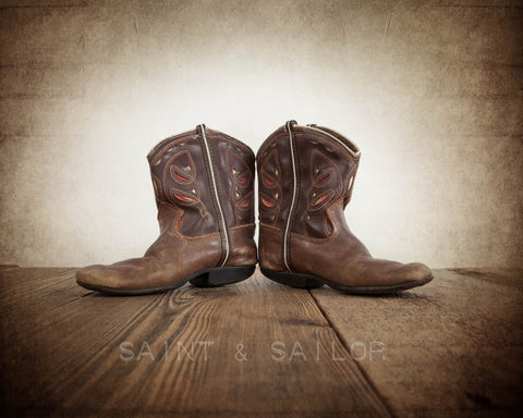 Vintage Cowboy Themed Print Cowboy boots - Saint & Sailor Studios