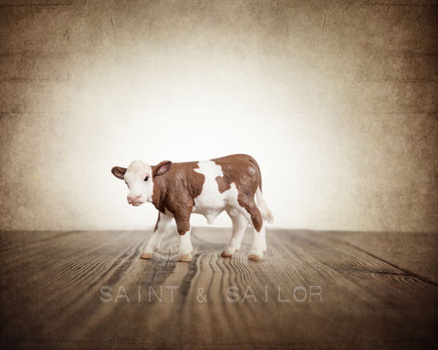 Vintage Cowboy Themed Print Brown and White Cow - Saint & Sailor Studios