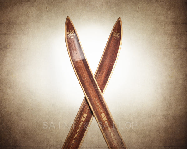 Vintage Crossed Wooden Skis - Saint & Sailor Studios