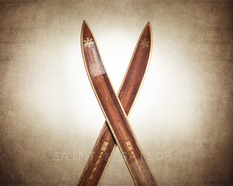 Vintage Crossed Wooden Skis - Saint & Sailor Studios