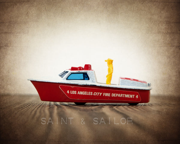 Vintage Matchbox Red and White Fire Boat - Saint & Sailor Studios