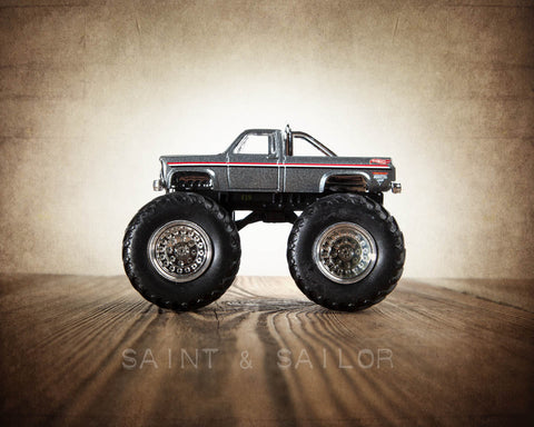 Vintage Monster Truck Grey Striped Chevy - Saint & Sailor Studios