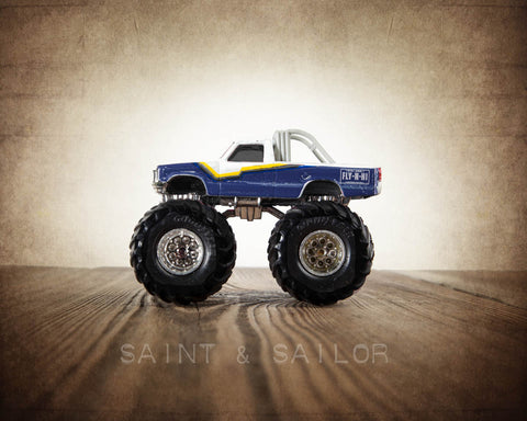 Vintage Monster Truck Blue and White Flyin High Truck - Saint & Sailor Studios
