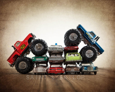 Vintage Monster Truck Car Crush Bigfoot Vs. Awesome Kong - Saint & Sailor Studios