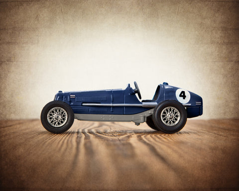 Navy Blue and Grey No.4 Vintage Race Car - Saint & Sailor Studios