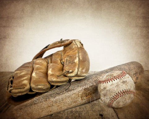 Vintage Baseball, Bat and Glove - Saint & Sailor Studios