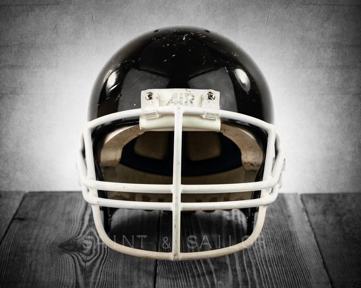 flat black football helmet paint Vintage Black Football Helmet Facing