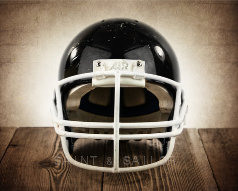 Vintage Black Football Helmet Facing - Saint & Sailor Studios