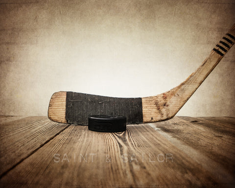 Hockey Stick and Puck Large Canvas - Saint & Sailor Studios