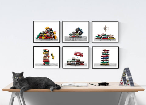 Set of 6 Stacked and jumping Matchbox cars Prints (Unframed) - Saint & Sailor Studios