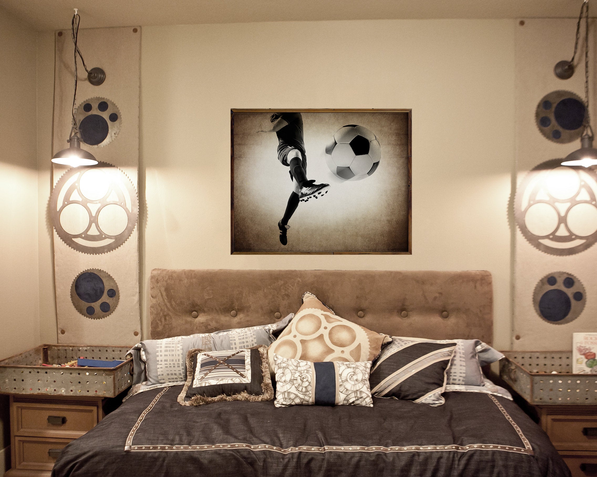 Kids Soccer Room art, Soccer Ball Kick Unframed Print or Canvas ...