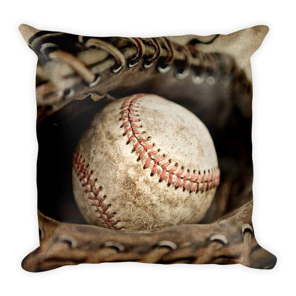 Vintage Baseball in Catchers Mit Square Pillow - Saint & Sailor Studios