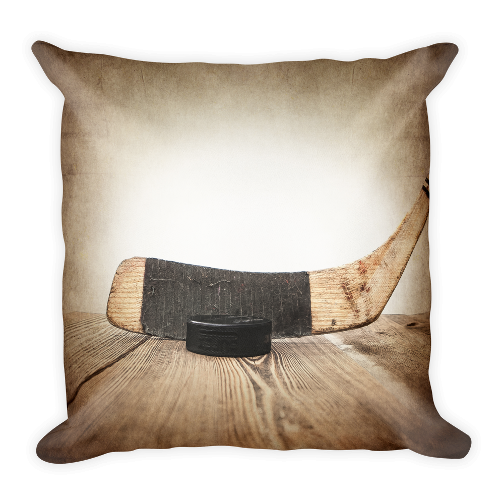 Vintage Hockey Stick and Puck Square Pillow