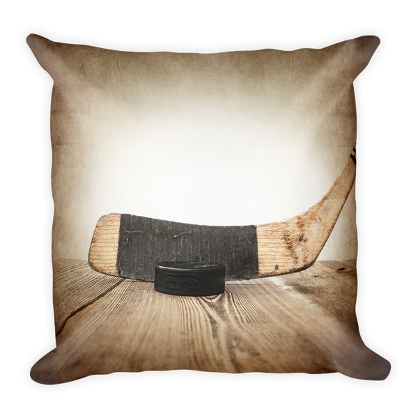 Vintage Hockey Stick and Puck Square Pillow - Saint & Sailor Studios