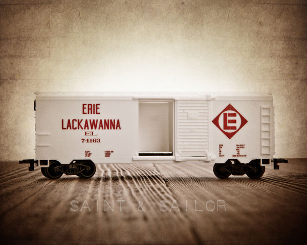 Vintage Toy Train Print, White Erie Car - Saint & Sailor Studios