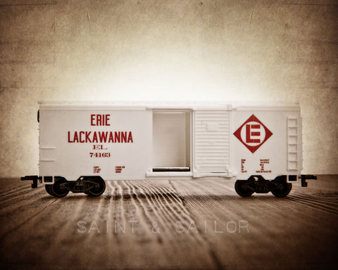 Vintage Toy Train Print, White Erie Car - Saint & Sailor Studios