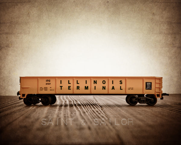 Toy Train Print, Yellow Flatcar - Saint & Sailor Studios
