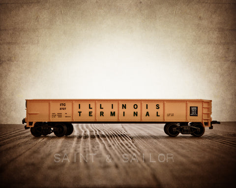 Toy Train Print, Yellow Flatcar - Saint & Sailor Studios