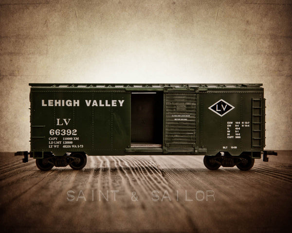 Vintage Toy Train Print, Green Leigh Valley Boxcar - Saint & Sailor Studios