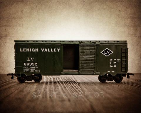 Vintage Toy Train Print, Green Leigh Valley Boxcar - Saint & Sailor Studios