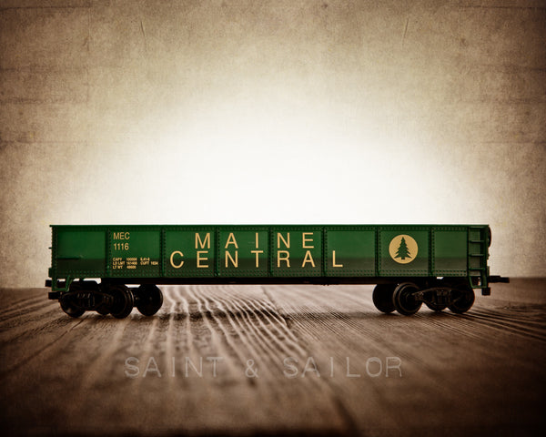 Toy Train Print, Green Flatcar - Saint & Sailor Studios