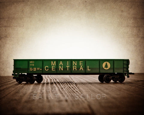 Toy Train Print, Green Flatcar - Saint & Sailor Studios